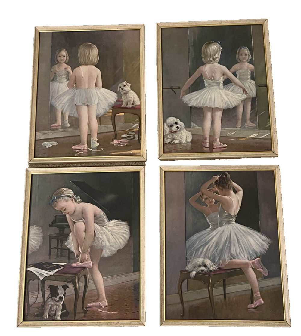 VIntage 50's Ballerina and Dog Growing Up 11 x 14 Dance Set of 4 August Albo